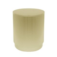 a beige plastic trash can on a white background