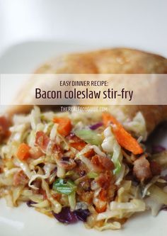 bacon coleslaw stir fry on a white plate