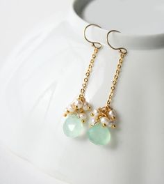 Bridesmaid Earrings Pastel Jewelry Seafoam Drop by laurastark Delicate Gemstone Earrings For Wedding, Elegant Wire Wrapped Earrings For May Birthstone, Elegant Handmade Jewelry For Beach Wedding, Gemstone Earrings For Wedding And May Birthstone, Delicate Birthstone Earrings For Wedding, May Birthstone Gemstone Earrings For Wedding, Elegant Birthstone Earrings For Wedding, May Birthstone Gemstone Wedding Earrings, Green Pearl Earrings For Wedding (may Birthstone)