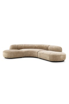 the curved sectional sofa is shown in beige