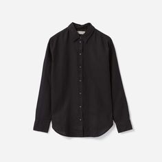 Your coolest button-down yet. Made of lightweight linen the Linen Relaxed Shirt is our classic relaxed shirt silhouette with a natural texture for a lived-in low-maintenance look. Plus it's super breathable making this an essential linen shirt. Women's Linen Relaxed Shirt by Everlane in Black Black Collared Shirt, Cool Buttons, Big Shirt, Weekly Outfits, Black Linen, White Outfits, Linen Women, Linen Shirt, Collar Shirts