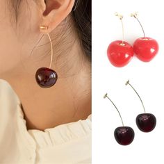 Realistic two-color Dark Red and Classic Red cherry drop earrings. Created with love and inspired by nature, these earrings by Innovato Design are perfect for any occasion.  Features: Material: Zync Alloy Colors: Dark Red, Red Long Crystal Earrings, Cherry Drop Earrings, Anime Earrings, Red Heart Earrings, Cherry Earrings, Fruit Earrings, Red Cherry, Tassel Jewelry, Gold Drop Earrings