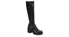 MADDEN GIRL Womens Lax Tall Boot - BLACK Fitted Casual Boots For Streetwear, Casual Fitted Boots For Streetwear, Fitted Synthetic Boots For Streetwear, Trendy Black Full Length Boots, Trendy Full Length Black Boots, Black Full Length Trendy Boots, Casual Solid Color Knee-high Boots, Sporty Black Boots For Spring, Casual Stretch Knee-high Boots