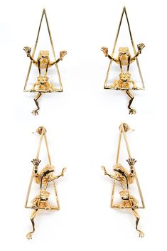 Two frogs climbing to the summit on a minimal triangle and practicing yoga on the way. One Frog is standing on the other frog's head in the firefly Yoga pose while the other is trying to climb up. #jewelry Large Gold Earrings, Frog Earrings, Earrings Funky, Earrings Triangle, Large Stud Earrings, Quirky Earrings, Funky Earrings, Animal Earrings, Earrings Large