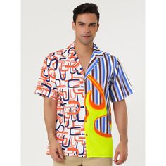 Among the most stylish and classic shirts for men is the patchwork design. A casual summer print shirt with short sleeves is PERFECT for regular wear to the offices and over casuals too. Pair with jeans, pants, or shorts for a smart casual look. This shirt is suitable for beach, parties, weddings, vacations, school, photography, daily and other outdoor activities. Summer Collared Shirt With Retro Print, Short Sleeve Shirt With Retro Print For Summer, Yellow Short Sleeve Shirt With Retro Print, Multicolor Graphic Print Button-up Short Sleeve Shirt, Summer Retro Print Shirt With Camp Collar, Orange Collared Camp Shirt For Summer, Summer Orange Shirt With Retro Print, Yellow Retro Print Short Sleeve Shirt, Orange Retro Print Summer Shirt