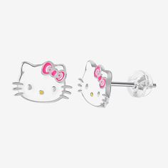 # Pieces In Set: 1 PairIncluded: 2 Earring Stud(s)Features: Quick ShipCharacter: Hello KittyEarring Back: PostMetal Color: Silver ToneEarring Length: 8.2mmEarring Width: 11.8mmCare: Wipe CleanEarrings Type: Post EarringsEarrings Style: Stud EarringsMetal: Sterling SilverCountry of Origin: Imported Cute Hypoallergenic Earrings, Cute White Hello Kitty Jewelry, Playful White Nickel-free Earrings, Playful White Nickel-free Jewelry, Silver Hypoallergenic Kawaii Earrings, Hypoallergenic Silver Kawaii Earrings, White Sterling Silver Earrings For Birthday, Pink Hello Kitty Sterling Silver Jewelry, Novelty White Cat Design Jewelry