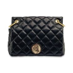 This sleek classic purse is crafted of diamond-quilted calf skin leather in Black. The shoulder bag features a aged ruthenium chain shoulder strap, and our classic dual magnetic snap closure on the crossover flap. This opens the bag to a partitioned black fabric interior with zippered and patch pockets. This bag has room for all of your daytime essentials, with the timeless quality and style of ADONI MMVII! Chain shoulder strap Dual Magnetic closures 5 interior compartments, 2 zippered closures Classic Purse, Black Shoulder Bag, Black Fabric, Crossover, Snap Closure, Patch Pocket, Calf Skin, Shoulder Strap, Sleek