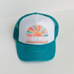 Sunkissed Teal/white Front Trucker Hat/beach Hat - Etsy Trucker Baseball Cap With Curved Brim For Summer, Summer Mesh Hat With Curved Brim, Summer Trucker Baseball Cap With Curved Brim, Summer Trucker Hat With Curved Bill, Spring Vacation Trucker Hat, Summer Mesh Snapback Baseball Cap, Summer Mesh Snapback Hat, Summer Mesh Hat One Size, Summer Mesh Hats One Size Fits Most