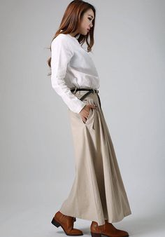 "A casual women skirts in Khaki, If you're looking for a long skirt made by linen , this pleated front and flap detail skirt will be your choice . * Details * * Soft Linen fabric * Hide zipper in the front side * Pleated on the waist * Twin side pockets with Flap detail * Back flap detail with no pocket . * More color and More size https://www.etsy.com/listing/195905616 NOTE Please leave us your body measurement When you Place an order, they will help us check the size and ship your package. Wai Elegant Beige Cotton Maxi Skirt, Beige Maxi Length Lined Skirt, Beige Lined Maxi Skirt, Casual Full-length Pleated Maxi Skirt, Casual Full Length Pleated Maxi Skirt, Casual Pleated Maxi Bottoms, Baggy Wide Leg Maxi Skirt For Fall, Linen Pleated Long Skirt, Beige Gathered Maxi Skirt