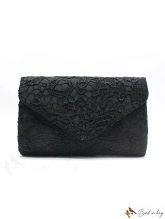 BirdinBag - Chic Guipure Lace Envelope Bag with Chain for a Sophisticated Look Elegant Black Formal Flap Bag, Elegant Black Flap Bag For Formal Occasions, Elegant Flap Bag With Chain Strap, Elegant Black Flap Bag As Gift, Elegant Rectangular Flap Bag For Evening, Black Formal Pouch Flap Bag, Elegant Flap Shoulder Bag As Gift, Black Evening Flap Pouch Bag, Elegant Envelope Bag