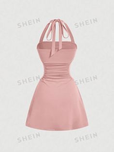 SHEIN MOD Women's Grey Halterneck A-Line Dress With Cinched Waist | SHEIN USA Ruched Stretch Halter Dress, Fitted Sleeveless Halter Neck Dress, Stretch Sleeveless Halter Neck Dress With Ruched Detail, Casual Fitted Strapless Halter Dress, Solid Color Ruched Halter Neck Sleeveless Dress, Solid Ruched Halter Neck Sleeveless Dress, Ruched Halter Neck Sleeveless Dress, Ruched Halter Neck Sleeveless Beach Dress, Ruched Halter Neck Sleeveless Dress For Beach