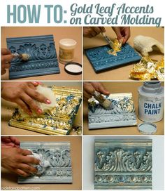 how to paint gold leaf accents on carved moulding molds and stencils