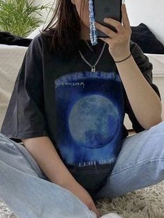 ⚡️Free Shipping 2022 Washed Moon Graphic Tee Black L under $20.00 in Tops&Tees at AnotherChill.com Online. Style: Casual/Street/Y2K/Vintage. Color: Black. Fabric Content: Cotton Blend. Fit Type: Regular. Neckline: Crew Neck. Sleeve Length: Short Sleeve. Design: Inspired by on-trend 90s style, this vintage wash tee shaped to a relax fit. Pair with your fav sneakers for a high street style.. ✓2022 SUMMER OUTFITS. Check reviews and buy Washed Moon Graphic Tee today. Moon Graphic Tee, Street Y2k, Moon Graphic, Bodycon Floral Dress, Vintage Color, Street Look, 90s Style, Tee Outfit, Crop Top Blouse