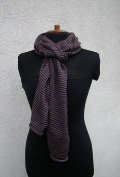 Soft Merino Scarf Brown and Purple Stripes by deliriumkredens Striped Scarf, Striped Scarves, Warm Scarf, Shawl Wrap, Winter Scarf, Knitted Scarf, Merino Wool, Poland, Shawl