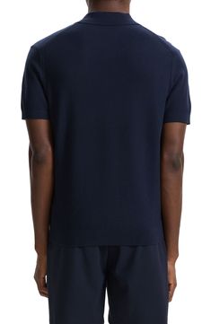 This work-to-weekend polo is crafted in a soft shape-retaining knit for season-spanning polish. 26 1/2" length (size Medium) Button half-placket Short sleeves 60% viscose, 36% polyester, 4% other fibers Dry clean or machine wash, dry flat Imported Navy Short Sleeve Polo Sweater With Ribbed Collar, Knit Short Sleeve Polo Sweater With Button Closure, Classic Navy Knit Tops, Knit Polo Sweater With Seamless Collar And Short Sleeves, Casual Merino Wool Polo Shirt, Merino Wool Polo Shirt For Work, Knit Polo Shirt With Seamless Collar And Short Sleeves, Knit Polo Shirt With Seamless Collar, Casual Merino Wool Polo Sweater With Polo Collar