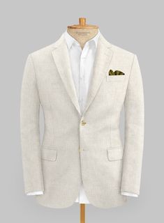 Uncover the final piece of the sartorial equation with our Italian Prato Beige Sharkskin Linen Jacket. Besides, the jacket is made from a pure linen fabric that provides a brisk, supple, warmhearted soft touch over a solid beige finish. Meantime, favor the tailoring revolution with stylish cuts and shaped for the tapered silhouette to keep you perfectly casual and supremely comfortable. Then, reserve our subtly smart jacket for summer weddings and acceptable for office wear. 
 
 Look Includes  I Single Breasted Linen Tweed Jacket For Business, Linen Single Breasted Tweed Jacket For Business, Luxury Linen Blazer With Pockets, Single-breasted Linen Tweed Jacket For Business, Linen Sport Coat With Welt Pockets For Tailoring, Semi-formal Linen Blazer With Hidden Buttons, Linen Suits With Welt Pockets And Long Sleeves, Notch Lapel Linen Blazer For Formal Occasions, Luxury Linen Sport Coat With Lapel Collar