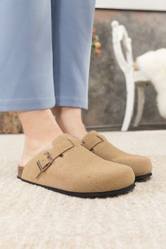 Exude casual-cool style in comfort in these slip-on-and-go clogs, crafted from a soft suede in a versatile neutral hue for effortless pairing. A durable TPU sole ensures tread-safe steps. Suede upper Man-made leather lining Man-made insole TPU sole Grey Crewneck, Soft Suede, Boot Shop, Beige Color, Mule, Clothing Items, Mule Shoe, Clogs, New Look