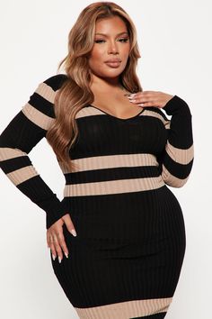 Available In Black/combo, Red/combo, And Purple/combo. Striped Sweater Midi Dress Long Sleeve Double V Neckline Stretch 80% Viscose 20% Nylon Imported | Kallan Striped Knit Dress in Black size Medium by Fashion Nova Midi Dress Long Sleeve, Sweater Midi Dress, Flattering Outfits, Striped Knit Dress, Estilo Hip Hop, Sweater Dress Midi, Cozy Outfit, Knit Midi Dress, Dress Long Sleeve