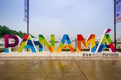 there is a large sign that says panama in multicolored letters on it