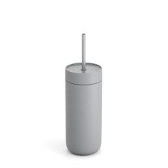 a white cup with a straw sticking out of it's top, on a white background