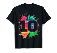 an image of the number ten with paint splatters on it t - shirt