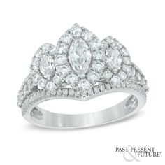 1-1/2 CT. T.W. Marquise Diamond Frame Past Present Future® Ring in 14K White Gold - View All Rings - Zales Past Present Future Ring, Fine Engagement Rings, Diamond Frame, Princess Cut Engagement Rings, Past Present Future, Dream Engagement Rings, Marquise Cut Diamond, Split Shank, Marquise Diamond