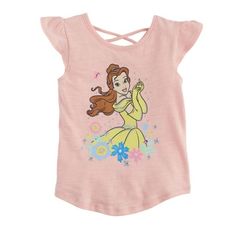 Disney Jumping Beans Beauty & The Beast Belle Flutter Tee 6x A Peach / Pink Short Sleeve Tee With Flutter Sleeves. Criss-Cross Back Detail. Crewneck, Rounded Hem. Large Belle Graphic With A Little Glitter Detail. Cotton. New. Pink Disney Cotton T-shirt, Disney T-shirt For Fan Events In Spring, Disney Character Print Summer Shirt, Disney Cartoon Print Summer Shirt, Summer Cartoon Print Shirt For Disney Fan Events, Character Print Tops For Disney Fan Events In Summer, Character Print Tops For Summer Disney Fan Events, Cute Pink Shirt With Character Print, Pink Cute Shirt With Character Print