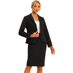 Business 2 Piece Suit Set for Women's Long-Sleeve Notched Lapel Peplum Blazer Pencil Skirts The set features a long-sleeve blazer with a notched lapel design that accentuates the sophisticated look of the suit. The peplum detail on the blazer adds a feminine touch and enhances your curves A must-have choice for your work wardrobe in the new season The pencil skirt in this set complements the blazer perfectly with its sleek design. It features a high waistline that flatters your figure and create Fitted Notch Lapel Professional Skirt Suit, Professional Fitted Notch Lapel Skirt Suit, Professional Fitted Skirt Suit With Notch Lapel, Professional Notch Lapel Fitted Skirt Suit, Office Lady Long Sleeve Blazer Dress, Tailored Professional Skirt Suit For Business Casual, Fitted Single Button Suit For Office Lady, Professional Tailored Skirt Suit For Business Casual, Fitted Business Skirt Suit With Suit Collar