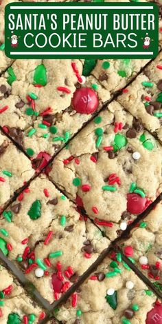 a cookie bar with white chocolate, green and red sprinkles on it