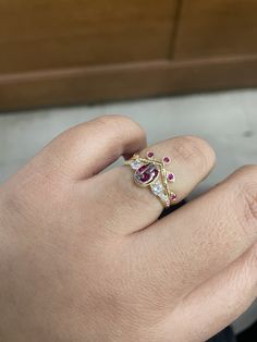 14K Quince red crown Ring -14k yellow gold  -100% gold  -will not tarnish, nor change color  -24/7/365 wearable  -size 7 -sizing upon request  -any questions let us know  -item sold by piece. Weight is undetermined. Gold Ruby Ring With Vs Clarity For Wedding, Gold Vs Ruby Ring For Wedding, Luxury Gold Ruby Ring With Vs Clarity, Red Crown Jewelry For Wedding, Luxury Gold Ruby Ring With Lab-created Ruby, Gold Rings With Lab-created Ruby Accent Stones, Gold Ruby Birthstone Ring With Rose Cut Diamonds, Heirloom Ruby Ring With Vvs Clarity, Elegant Red Birthstone Ring Stamped 14k