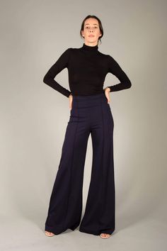 Navy Fitted Wide Leg Bottoms, Navy Casual High-waisted Wide Leg Pants, Elegant Navy Wide-leg Bottoms, Navy Fitted Wide-leg Pants, Classic Navy Full-length Pants, Ripley Rader, Ripley Rader Pants, Perfect Pant, Soft Knits