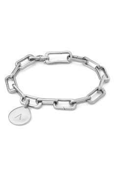 This high-shine bracelet is made with six push-clasp links that allow you to add as many Monica Vinader charms as you like for a custom, memory-filled style. Style Name:Monica Vinader Alta Capture Charm Bracelet. Style Number: 5704107. Available in stores. Modern White Gold Link Charm Bracelet, Engraved Classic Charm Bracelet, Modern Silver Bracelets With Charms, Modern Engraved Oval Link Bracelets, Modern Engraved Bracelets With Oval Links, Engraved White Gold Charm Bracelet, Silver Chain Link Bracelets With Charms, Personalized Silver Oval Link Chain Bracelet, Personalized Silver Oval Link Bracelets