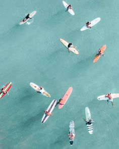 several people on surfboards in the water