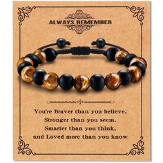 PRICES MAY VARY. 【Gifts for Men Boys】 Wearing a yellow tiger eye bracelet can inspire men confidence, courage and execution, and help men maintain firm beliefs and a positive attitude when facing difficulties and challenges. 【Bracelets for Men Boys】-- Perfect gifts for son, grandson, dad, brother, husband on Birthday, Christmas, Easter, Anniversary, Graduation, Father's Day, Back to School or any occasion. Legend has it that when the tiger eye stone bracelet naturally falls off or wears out, his Adjustable Black Wristband For Father's Day, Adjustable Black Wristband As Birthday Gift, Adjustable Black Wristband For Birthday Gift, Adjustable Black Wristband, Casual Black Jewelry For Mother's Day, Adjustable Black Bracelet For Birthday Gift, Adjustable Black Bracelet For Birthday, Adjustable Black Jewelry For Birthday Gift, Adjustable Black Beaded Bracelets For Birthday Gift