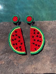 Beaded watermelon earrings Beaded Watermelon Earrings, Beaded Watermelon, Watermelon Jewelry, Watermelon Beads, Watermelon Earrings, Deer Park, Jewelry Earrings Studs, Wedding Shop, Jewelry Shop