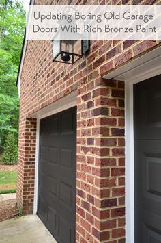 two garage doors with the words updating boring old garage doors with rich bronze paint