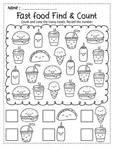 a printable worksheet for fast food and count