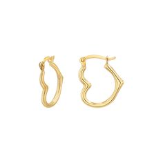 Add a little dose of love to your jewelry box with these beautifully crafted heart shaped hoop earrings. Available in 2 sizes, these heart hoops sit sideways on the ear with a snap closure. Fun and flirty and always representing love, these hoops will surely make a positive statement wherever you wear them. Size: 15mm Hoop Earrings Y2k, Open Diamond Ring, Shaped Hoop Earrings, Sparkle Bracelet, Bezel Necklace, Cuban Link Chain Necklaces, Heart Hoop Earrings, Ball Chain Necklace, Gold Gifts