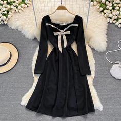 Black A line long sleeve dress A line fashion dressFabric: blendedColor: blackSize(cm): S, M, L (1inch=2.54cm)S length 99cm bust 84cm waist 64cmM length 100cm bust 88cm waist 68cmL length 101cm bust 92cm waist 72cm A Line Fashion, Line Fashion, Short Dress Styles, Dresses On Amazon, Clothing Designs, Long Dresses, Seasonal Fashion, Cosplay Costumes, Work Outfit