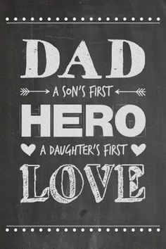 a father's day card with the words dad, hero and love on it