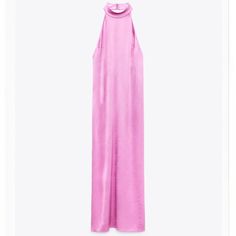 Nwt High Neck, Low/Open Back, Pink, Satin, Midi Dress From Zara. Could Be Dressed Up Or Down. Sleeveless Long Dress With Round Neckline. Button Closure At Collar. Chic High Neck Maxi Dress For Beach, Summer High Neck Maxi Dress, Chic Spring High-neck Maxi Dress, Spring Satin Halter Dress, Pink Satin Halter Neck Maxi Dress, Spring High Neck Maxi Dress For Date Night, High Neck Maxi Dress For Spring Date Night, Pink Satin Sleeveless Halter Dress, Spring High Neck Maxi Dress For Night Out