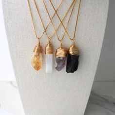 These large Healing Crystal Necklaces are handmade with energy filled crystals. Crystals have the power to harness energy that you want to bring into your life. This energy can help you heal, grow, prosper, and much more. With a choice of 4 stone variations this is a perfect gift for you and your loved one to attract the energy needed in improving your life. ✨ Stone pendants are approximately 1.5x5 centimeters. Pendants are handmade using natural crystals and will vary in size and inclusions. ✨ Spiritual Quartz Crystal Necklace Hand Wrapped, Hand Wrapped Quartz Crystal Necklace For Healing, Spiritual Hand Wrapped Mineral Crystal Necklaces, Diy Gem, Raw Crystal Jewelry, Raw Crystal Necklace, Crystal Necklaces, Jewelry Wire, Handmade Jewelry Gift