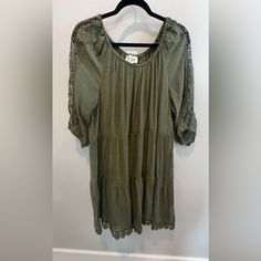 Just Found - Women’s 2x Nwt Olive Green Dress A Lace Details Casual Lace Trim Dress For Brunch, Casual Fall Dresses With Lace Trim, Casual Dress With Lace Trim For Brunch, Casual Knee-length Mini Dress With Lace Trim, Casual Mini Dress With Lace Trim For Fall, Casual Green Dress With Lace Trim, Casual Lace Trim Mini Dress For Brunch, Casual Mini Dress With Lace Trim And Short Sleeves, Casual Flowy Dress With Lace Trim