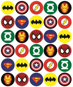 the avengers and spiderman logos are shown in different colors, shapes and sizes on circles