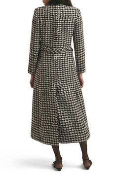 A classic check is rendered in beloved black-and-white across a wool-kissed coat that can polish a workday look and elevate a weekend one. Front button closure Collarless Front flap-patch pockets Back belt Lined 55% polyester, 30% wool, 9% acrylic, 4% nylon, 2% viscose Dry clean Imported Wool Houndstooth Outerwear For Office, Classic Plaid Wool Coat For Fall, Wool Houndstooth Outerwear For Work, Elegant Wool Houndstooth Outerwear, Classic Tweed Houndstooth Outerwear, Classic Tweed Outerwear With Houndstooth Pattern, Classic Winter Houndstooth Outerwear, Classic Houndstooth Winter Outerwear, Black Tweed Outerwear With Houndstooth Pattern