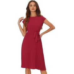 Allegra K Women's Pleated Crew Neck Cap Sleeve Tie Waist A-line Dresses : Target Women Dresses Casual Summer, Sleeveless Shirt Dress, Cocktail Dress Vintage, Chiffon Midi Dress, A Line Dresses, Long Sleeve Knit Dress, Printed Bodycon Dress, Tiered Midi Dress, Pink Midi Dress