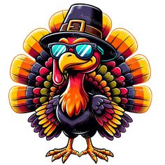 a turkey wearing sunglasses and a hat