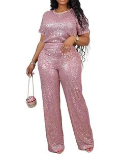 PRICES MAY VARY. Material: Made of high quality polyester fiber and spandex material, comfortable and breathable. Sparkling sequins can capture light from various angles, making you the focus of any event or party. This sequin set can make you even more eye-catching. Feature: sparkly sequin t-shirt & pants set, crewneck short sleeve pullover top, straight leg high waist pant, classic design. Occasions: Casual, daily wear, workout, exercise, going out, outdoor, homecoming, shopping, party, night, Sequin Outfits, Sequin Set, Sequin Tunic, Long Sleeve Sequin Dress, Business Savvy, Sequin Outfit, Shopping Party, Shirt Pant Set, Metallic Skirt