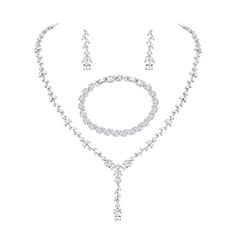 PRICES MAY VARY. Cubic Zirconia (CZ) is an affordable, conflict-free alternative to diamond that reveals brilliant shine and a meticulous cutv Necklace Length: about 43cm (16.9") + 2cm (0.78") extra extension fold over clasp. Earring Size: about 0.27" by 1.1" Bracelet Length: adjustable in 16.4 - 19.4cm The bridal wedding jewelry set, inlaid with clear shining teardrop cubic zirconia, is shiny and eye-catching You can wear the bridal wedding jewelry set for your big day, or other party. Great gi Wedding Dangle Jewelry Sets With Sparkling Stones, Crystal Drop Jewelry Sets For Gift, Gift Crystal Drop Jewelry Sets, Wedding Jewelry Sets With Cubic Zirconia In Drop Shape, Pear-shaped Crystal Jewelry For Wedding, White Cubic Zirconia Dangle Jewelry Set, Crystal Drop Jewelry Sets For Anniversary, Diamond White Crystal Pear-shaped Jewelry, White Cubic Zirconia Drop Jewelry