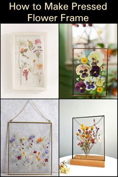 four different pictures with flowers in them and the words how to make pressed flower frame